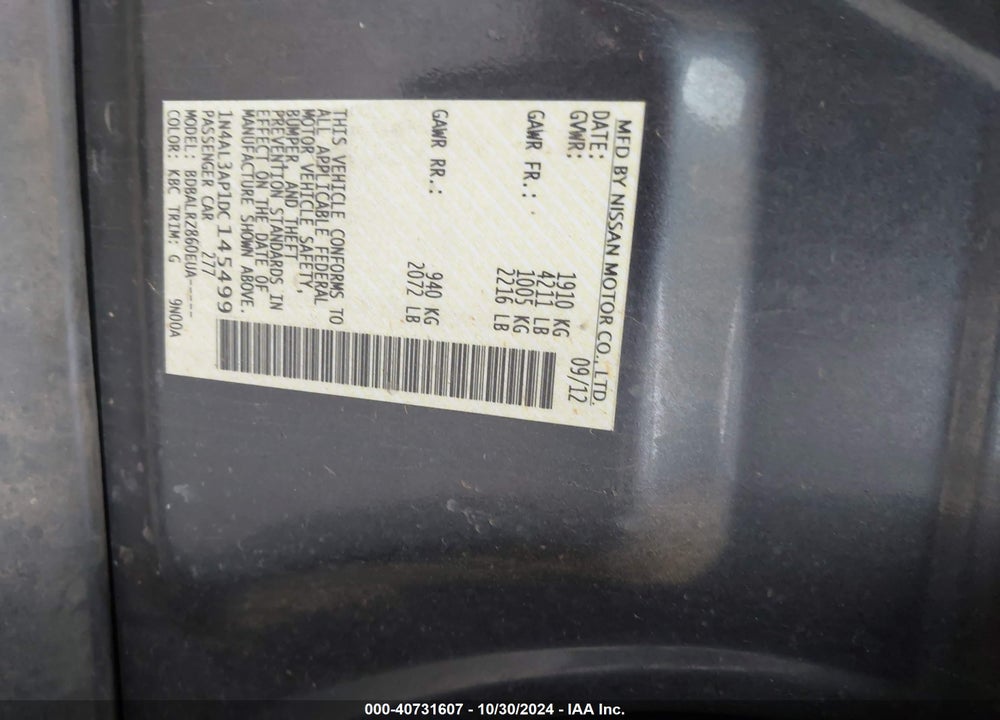 2013 NISSAN ALTIMA VIN: 1N4AL3AP1DC145499