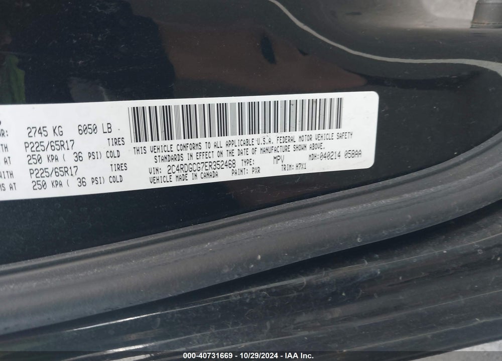 2014 DODGE GRAND CARAVAN SXT VIN: 2C4RDGCG7ER352468