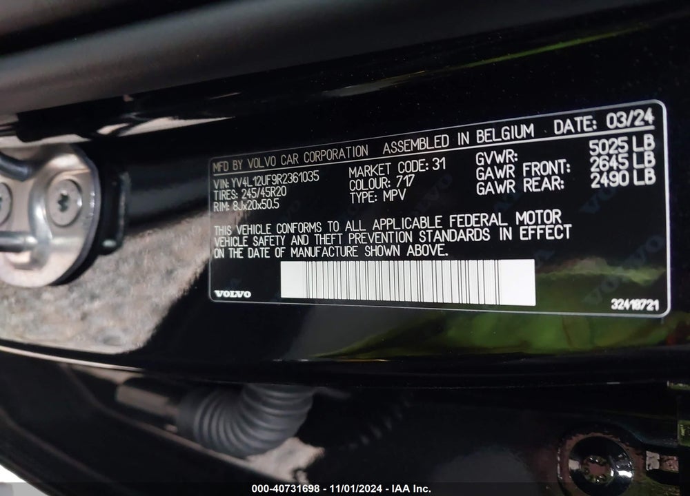 2024 VOLVO XC40 B5 ULTIMATE BRIGHT THEME VIN: YV4L12UF9R2361035