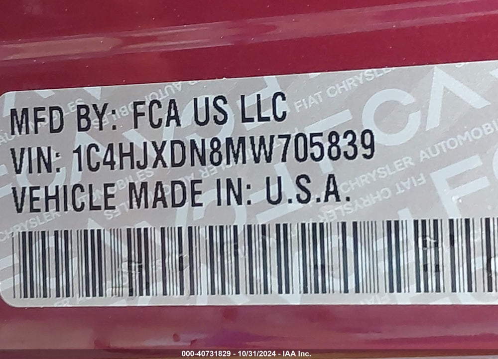 2021 JEEP WRANGLER UNLIMITED SPORT S 4X4 VIN: 1C4HJXDN8MW705839