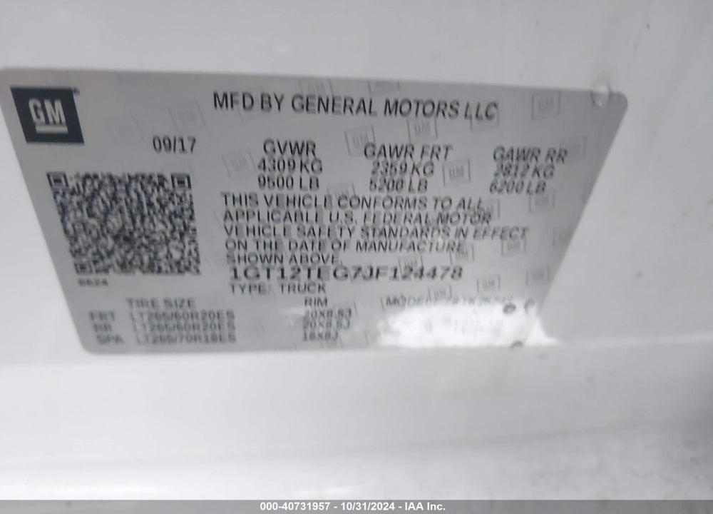 2018 GMC SIERRA 2500HD SLT VIN: 1GT12TEG7JF124478