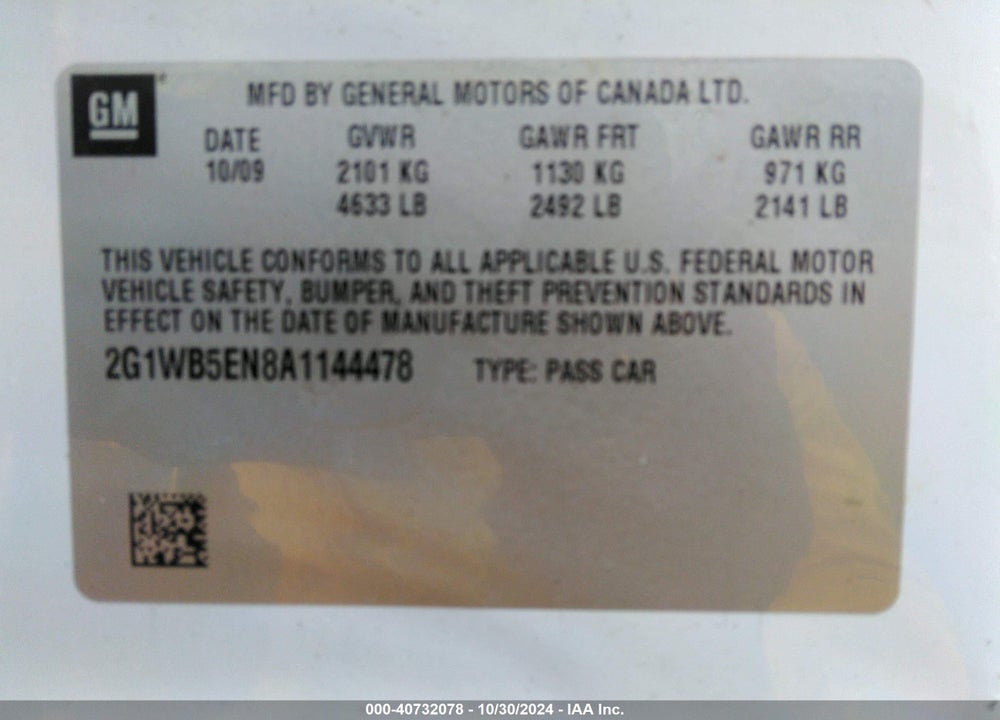 2010 CHEVROLET IMPALA LT VIN: 2G1WB5EN8A1144478