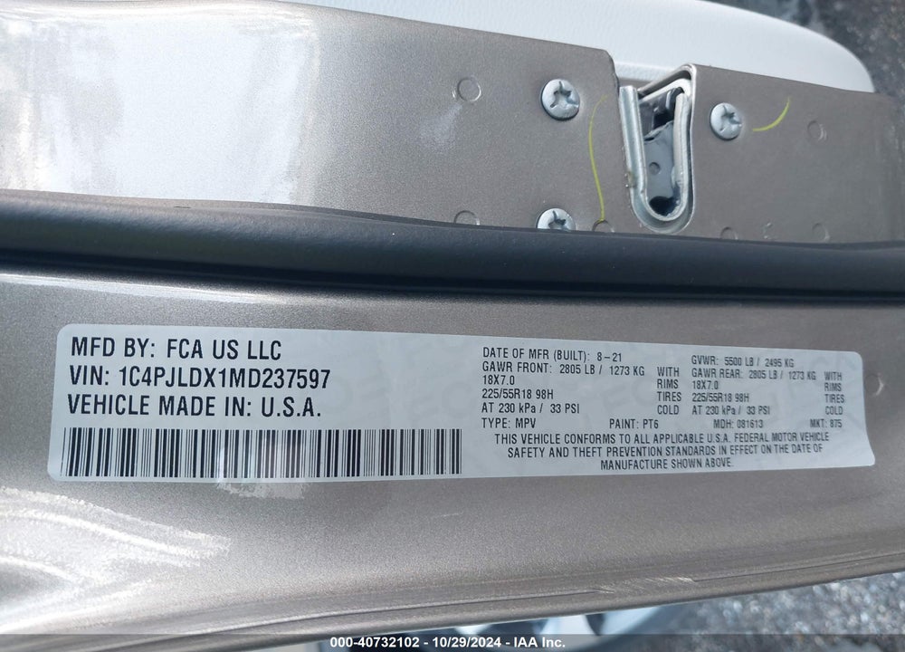 2021 JEEP CHEROKEE LIMITED FWD VIN: 1C4PJLDX1MD237597