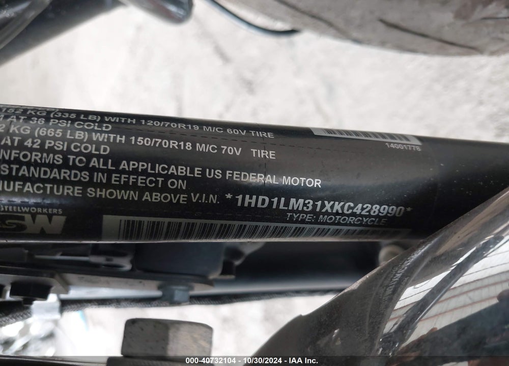 2019 HARLEY-DAVIDSON XL1200 CX VIN: 1HD1LM31XKC428990