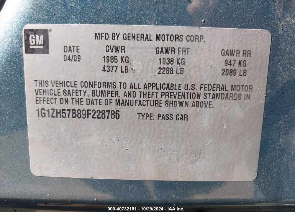 2009 CHEVROLET MALIBU LT VIN: 1G1ZH57B89F228786