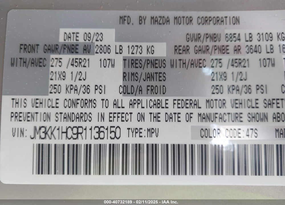 2024 MAZDA CX-90 3.3 TURBO S VIN: JM3KK1HC9R1136150