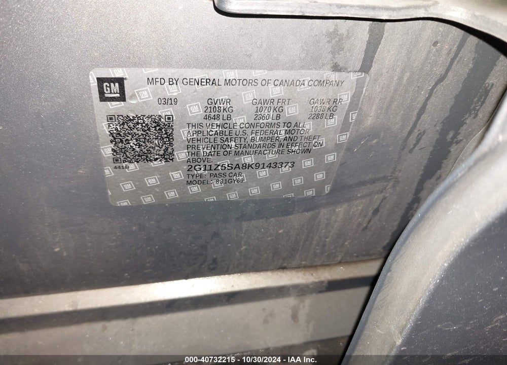 2019 CHEVROLET IMPALA LT VIN: 2G11Z5SA8K9143373