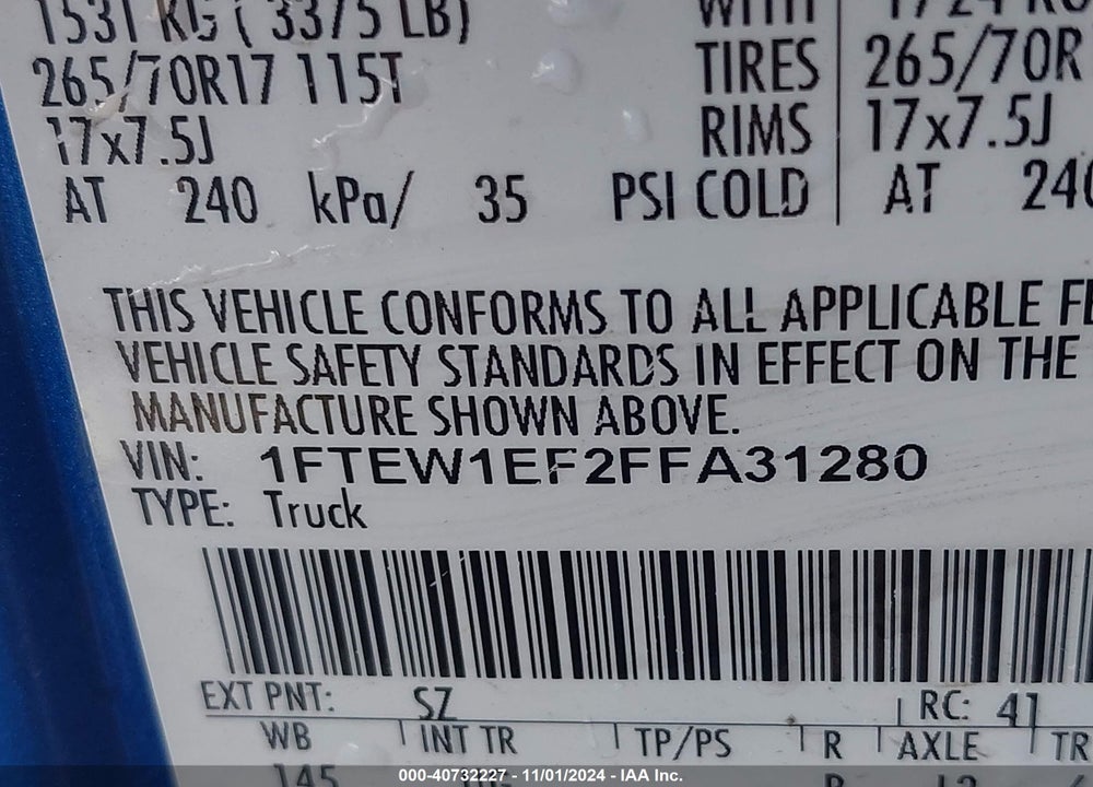 2015 FORD F-150 XLT VIN: 1FTEW1EF2FFA31280