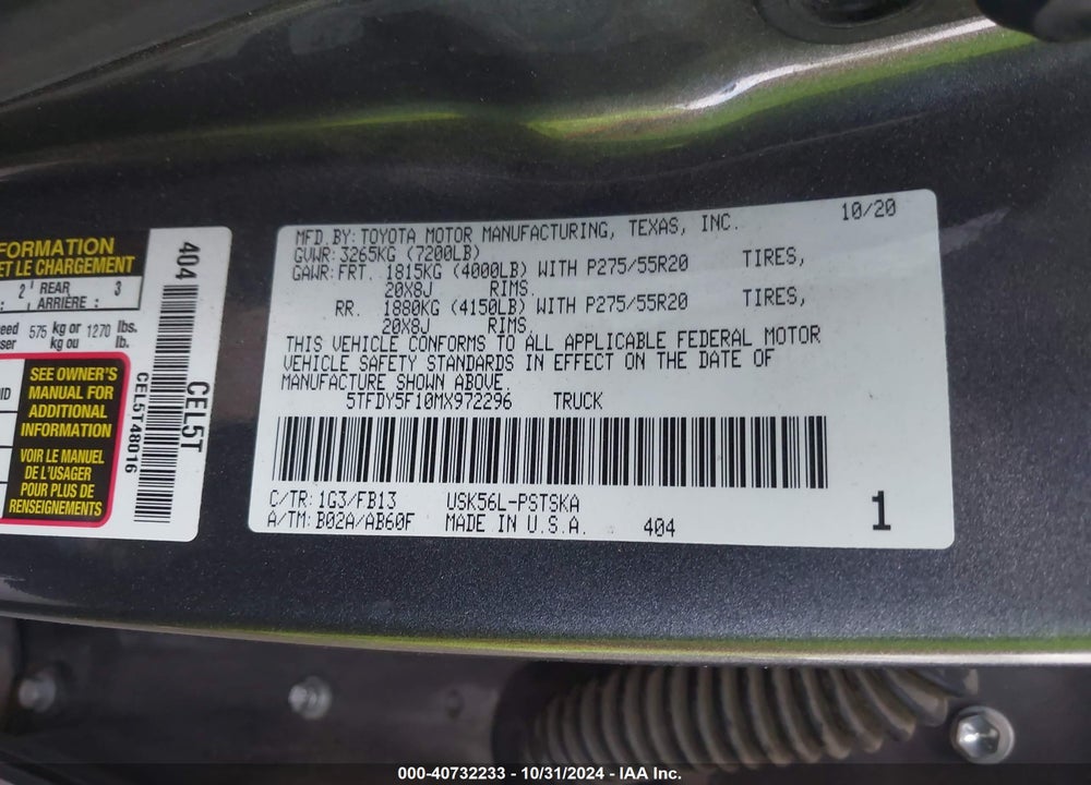 2021 TOYOTA TUNDRA CREWMAX SR5/CREWMAX TRD PRO VIN: 5TFDY5F10MX972296
