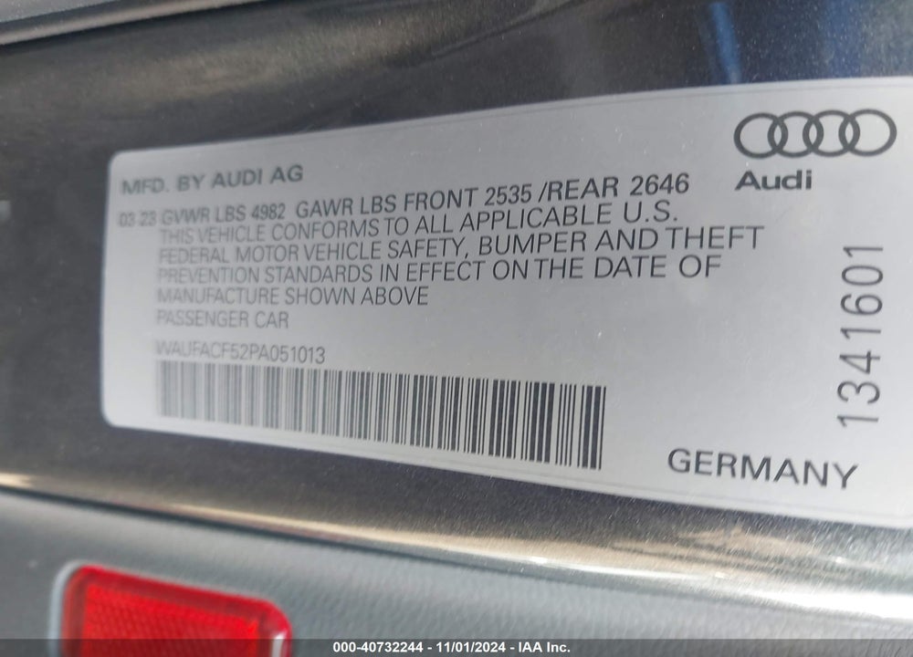 2023 AUDI A5 SPORTBACK PREMIUM PLUS 45 TFSI S LINE QUATTRO S TRONIC VIN: WAUFACF52PA051013