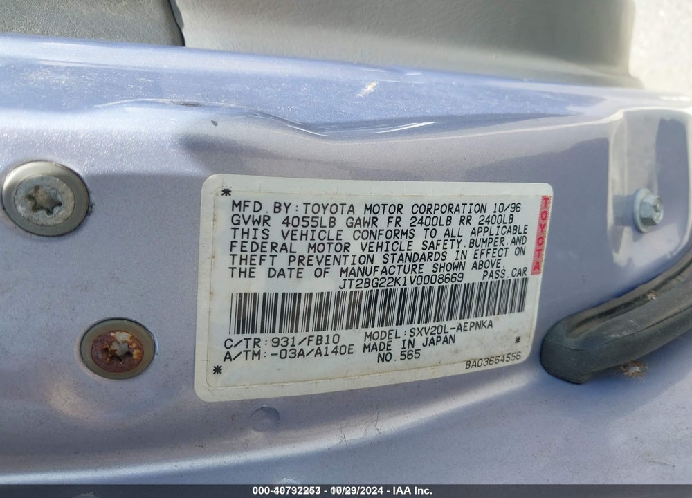 1997 TOYOTA CAMRY LE VIN: JT2BG22K1V0008669
