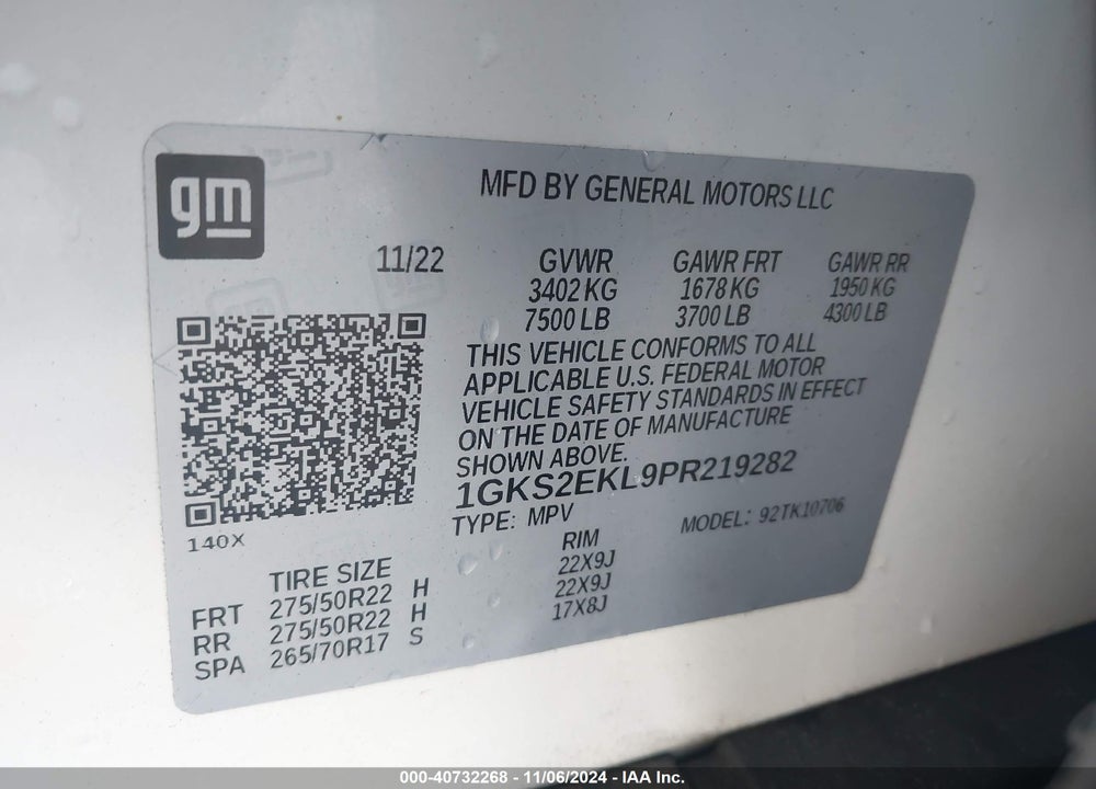 2023 GMC YUKON 4WD DENALI ULTIMATE VIN: 1GKS2EKL9PR219282