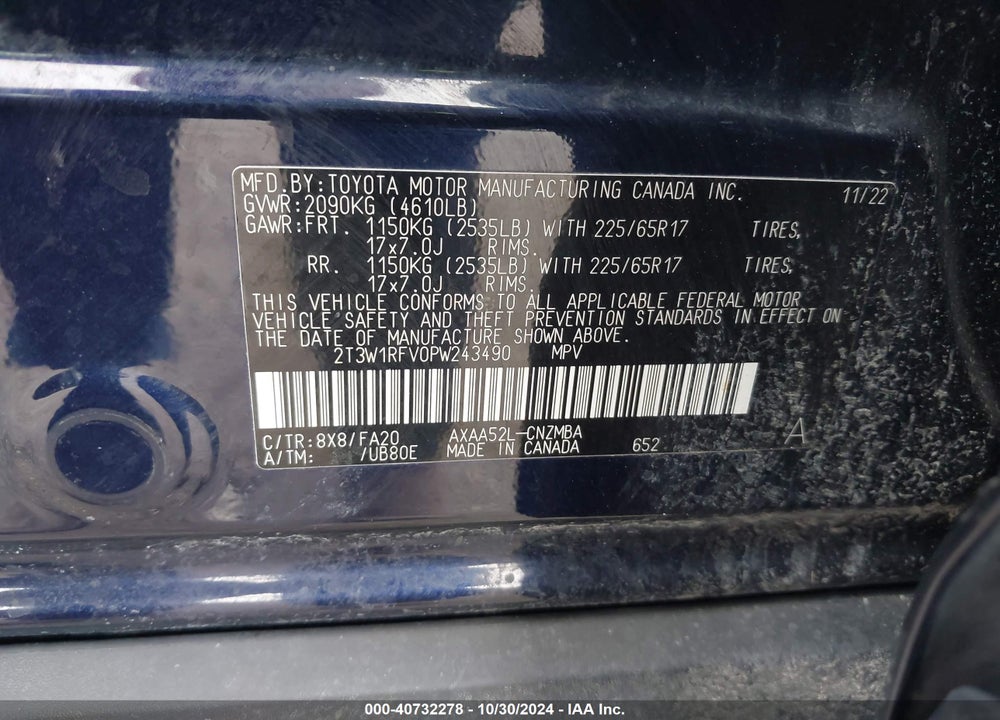 2023 TOYOTA RAV4 VIN: 2T3W1RFV0PW243490