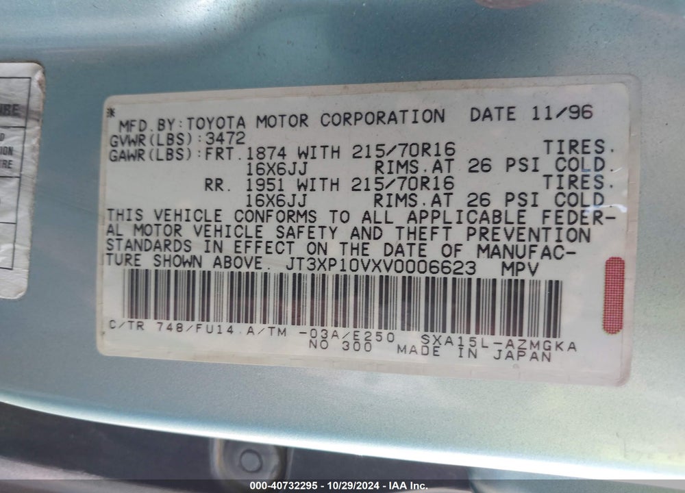 1997 TOYOTA RAV4 VIN: JT3XP10VXV0006623