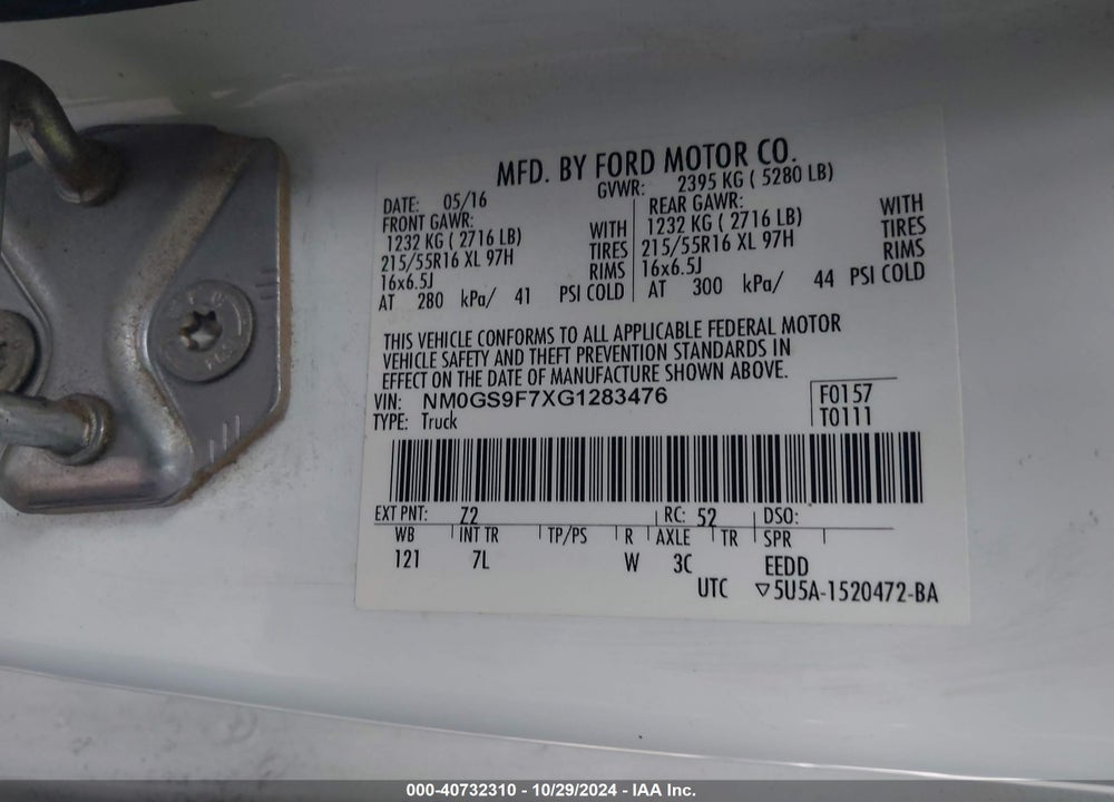 2016 FORD TRANSIT CONNECT XLT VIN: NM0GS9F7XG1283476