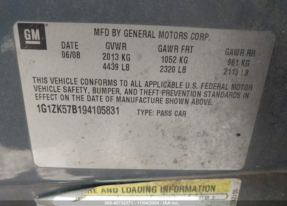 2009 CHEVROLET MALIBU LTZ VIN: 1G1ZK57B194105831