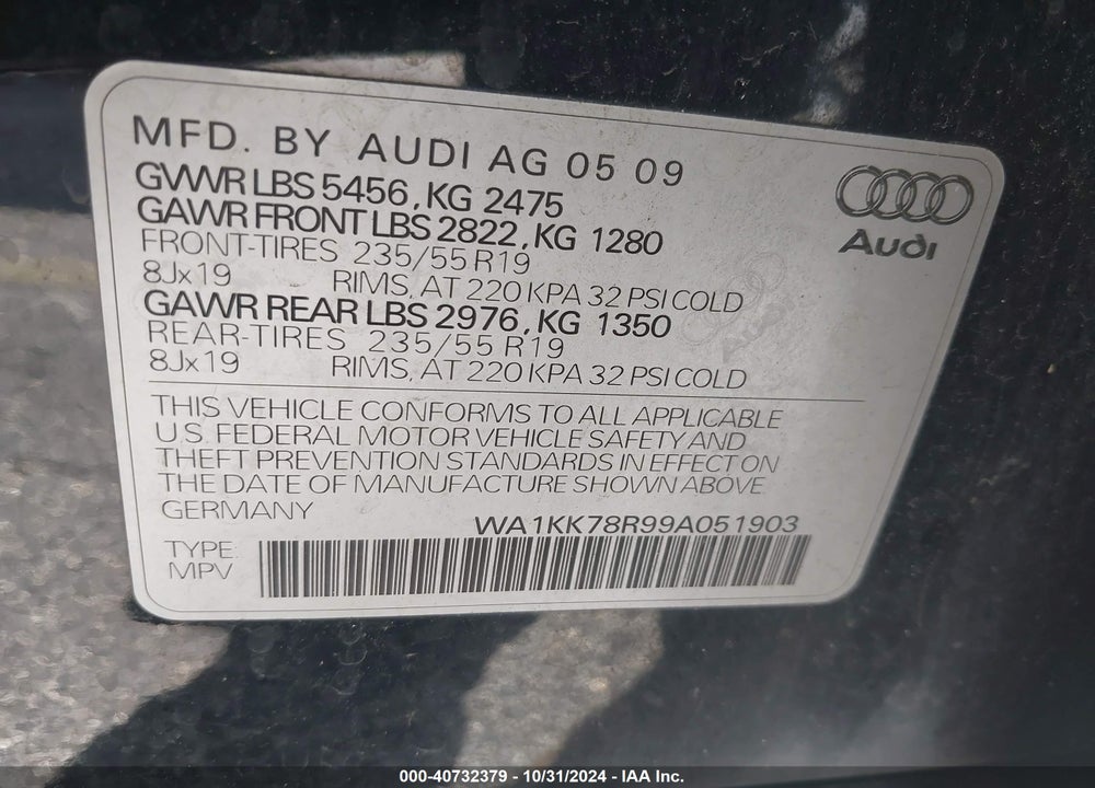 2009 AUDI Q5 3.2 PREMIUM VIN: WA1KK78R99A051903