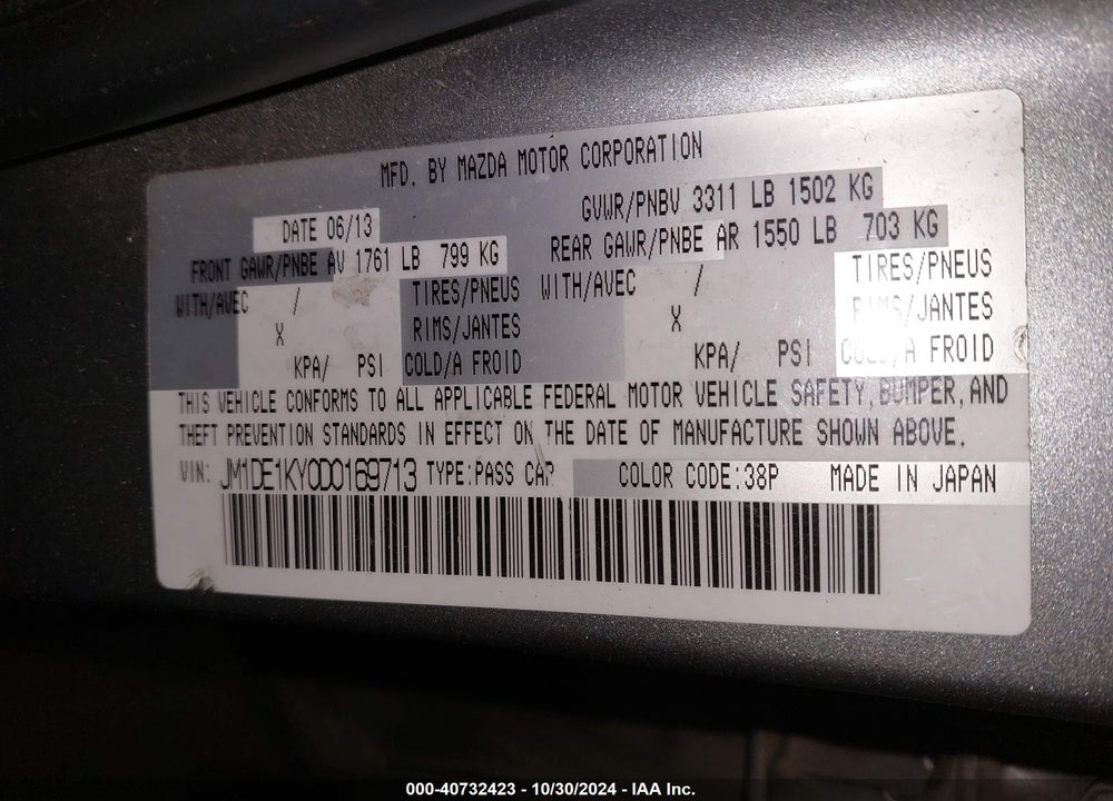 2013 MAZDA 2 SPORT VIN: JM1DE1KY0D0169713
