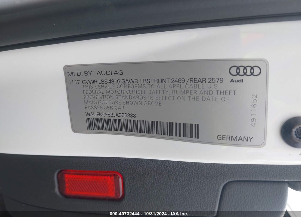 2018 AUDI A5 2.0T PREMIUM VIN: WAUENCF59JA066888