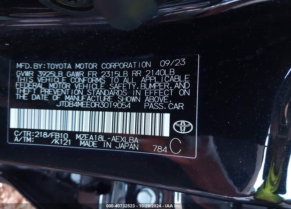 2024 TOYOTA COROLLA LE VIN: JTDB4MEE0R3019054