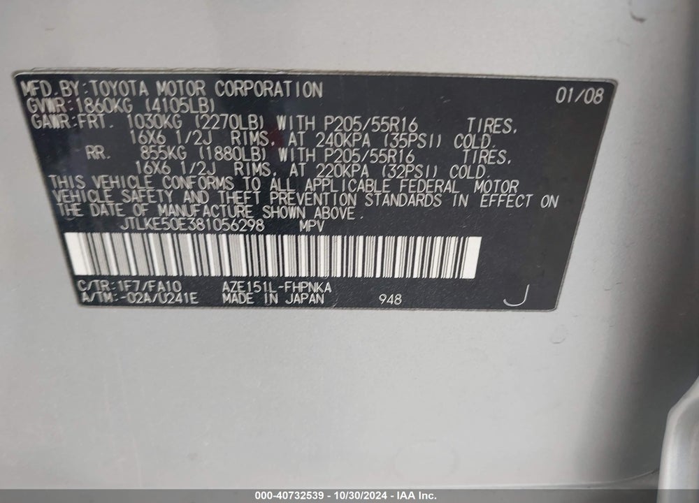 2008 SCION XB VIN: JTLKE50E381056298