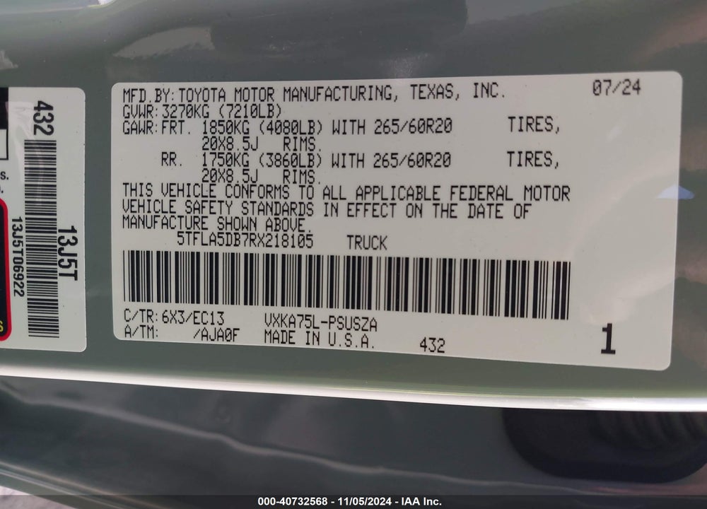 2024 TOYOTA TUNDRA SR5 VIN: 5TFLA5DB7RX218105