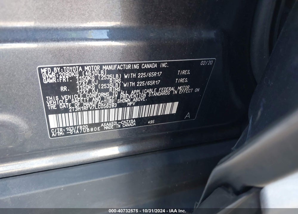 2020 TOYOTA RAV4 LE VIN: 2T3H1RFV7LC056283