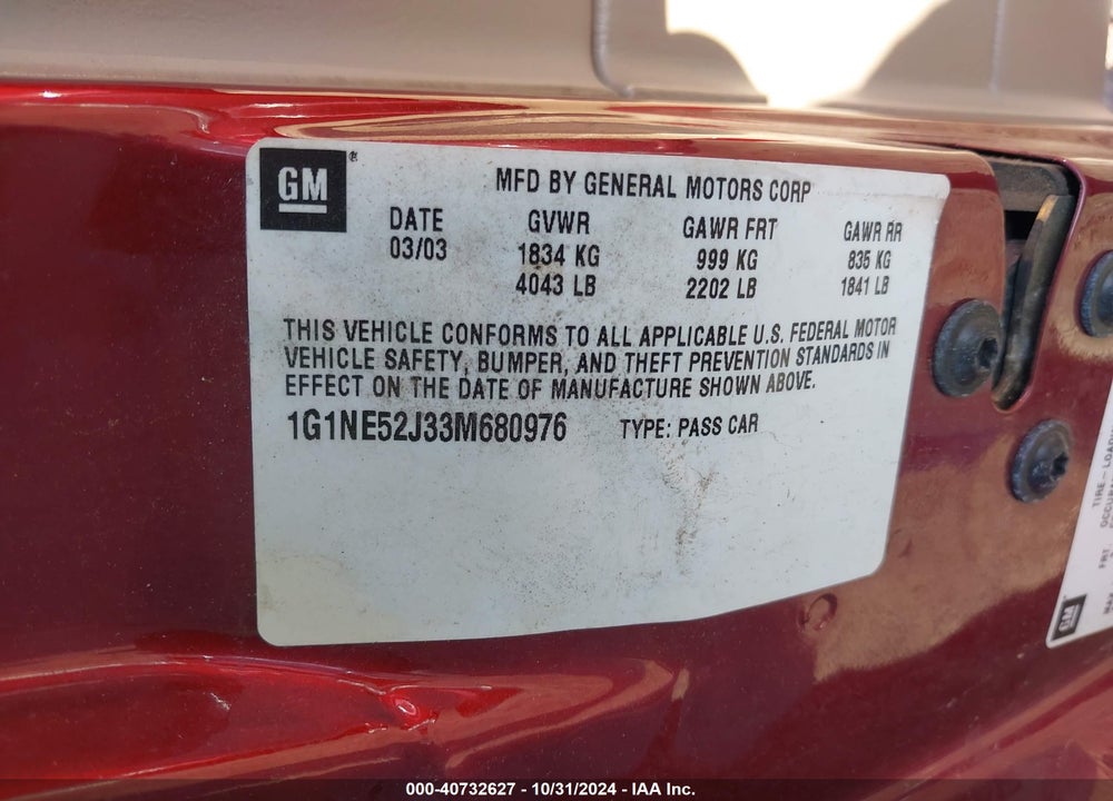 2003 CHEVROLET MALIBU LS VIN: 1G1NE52J33M680976