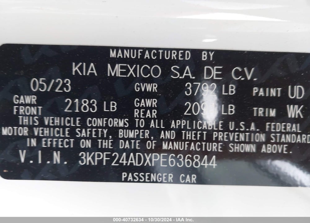 2023 KIA FORTE LX VIN: 3KPF24ADXPE636844