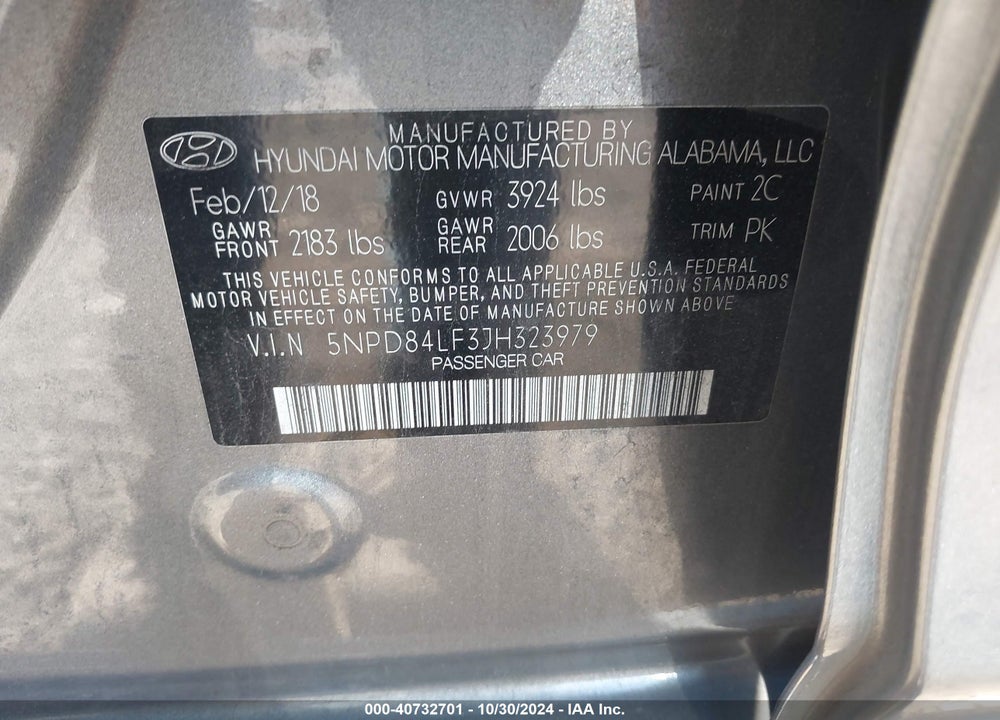 2018 HYUNDAI ELANTRA VALUE EDITION VIN: 5NPD84LF3JH323979