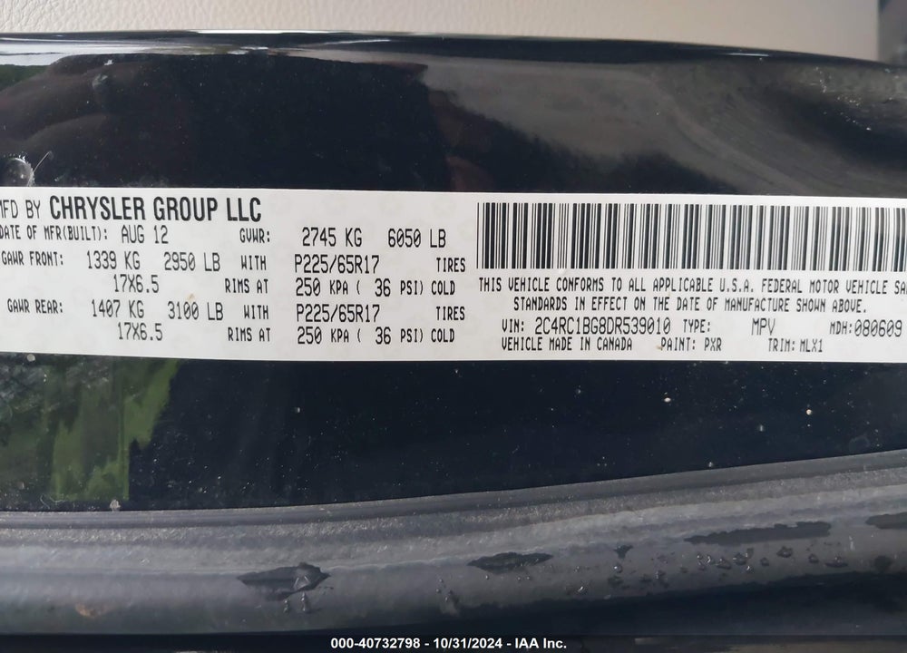2013 CHRYSLER TOWN & COUNTRY TOURING VIN: 2C4RC1BG8DR539010