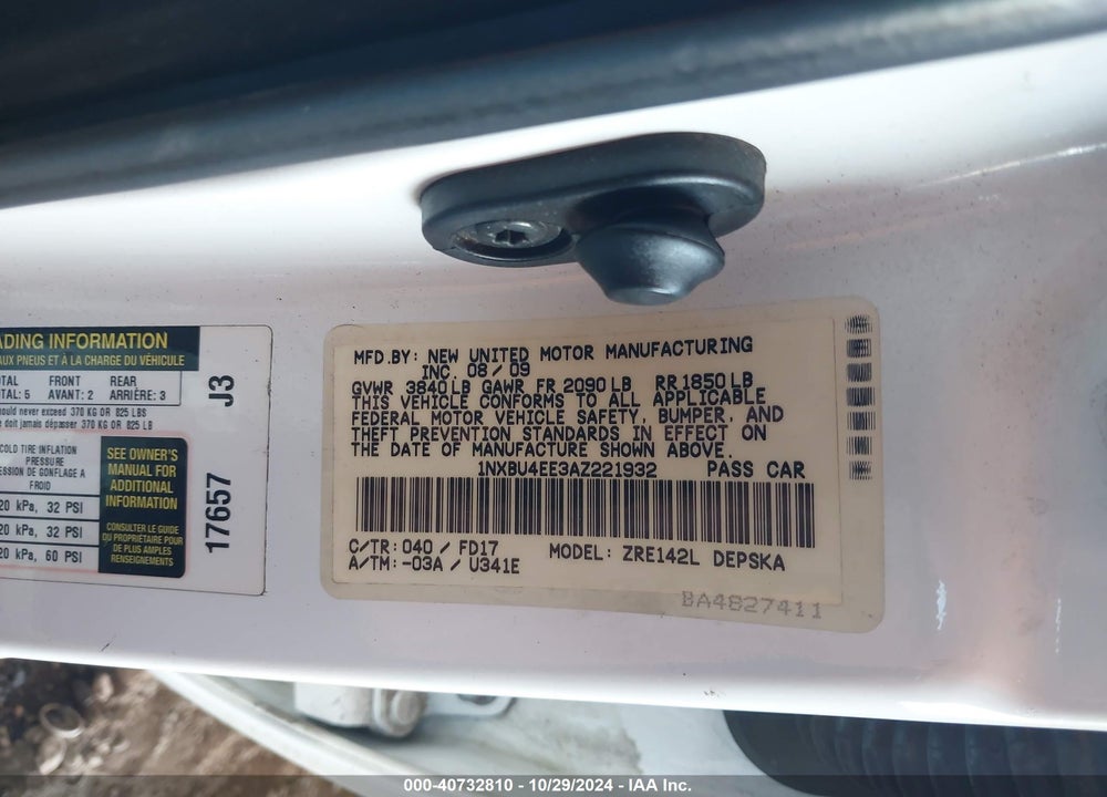 2010 TOYOTA COROLLA S VIN: 1NXBU4EE3AZ221932