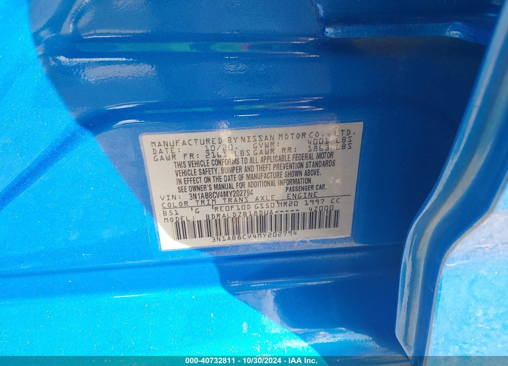 2021 NISSAN SENTRA SV XTRONIC CVT VIN: 3N1AB8CV4MY202794