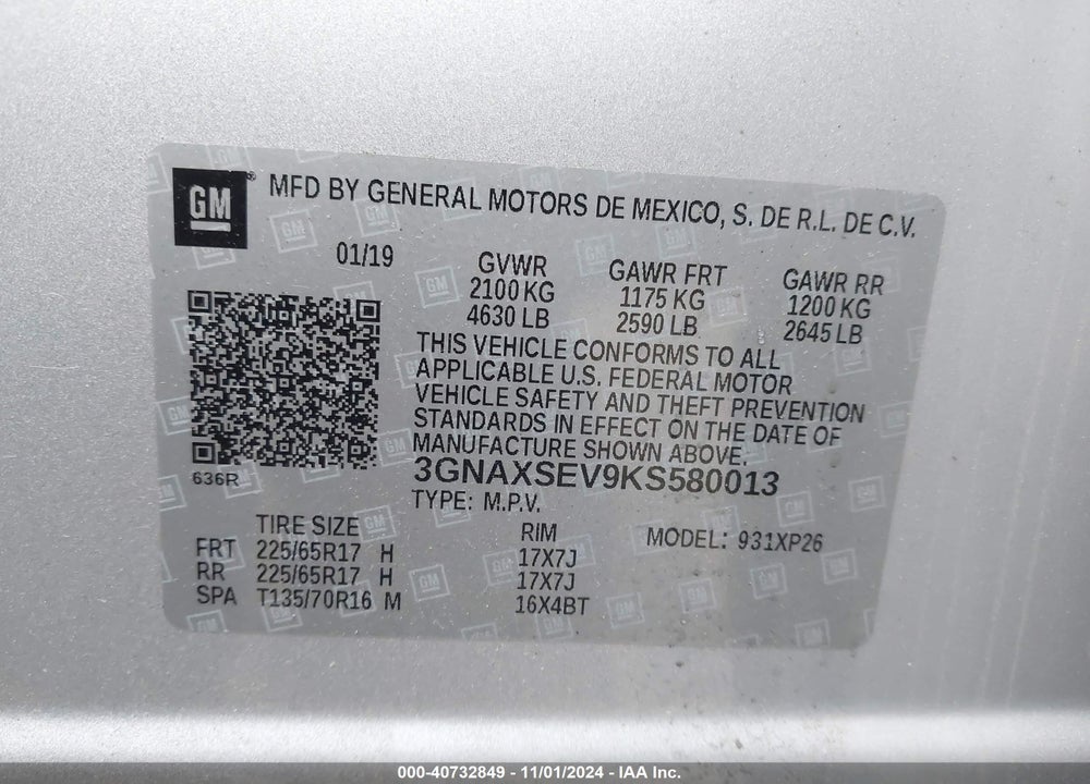 2019 CHEVROLET EQUINOX LS VIN: 3GNAXSEV9KS580013