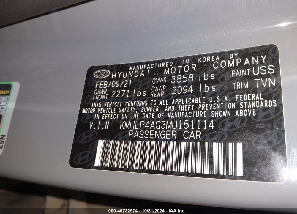 2021 HYUNDAI ELANTRA LIMITED VIN: KMHLP4AG3MU151114