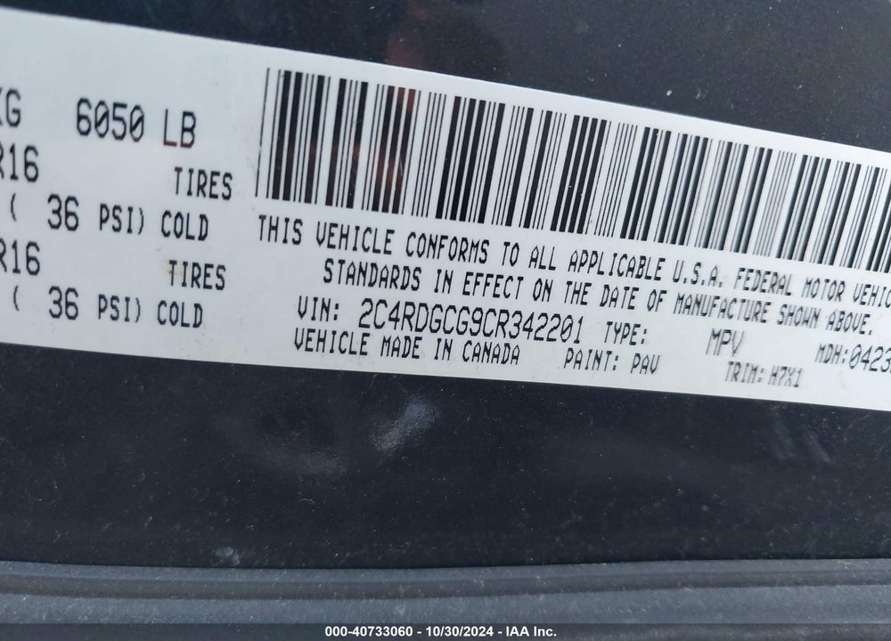 2012 DODGE GRAND CARAVAN SXT VIN: 2C4RDGCG9CR342201