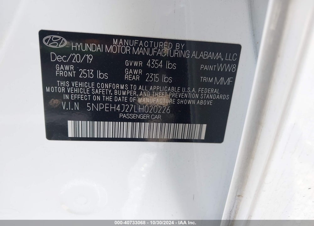 2020 HYUNDAI SONATA LIMITED VIN: 5NPEH4J27LH020226
