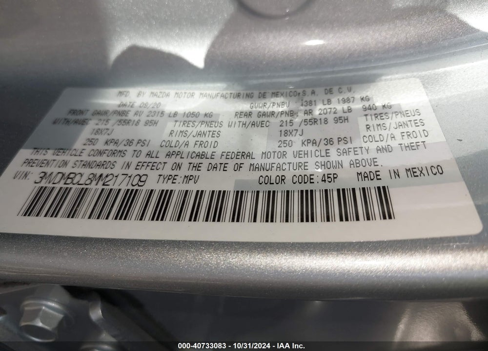 2021 MAZDA CX-30 PREFERRED VIN: 3MVDMBCL8MM217109