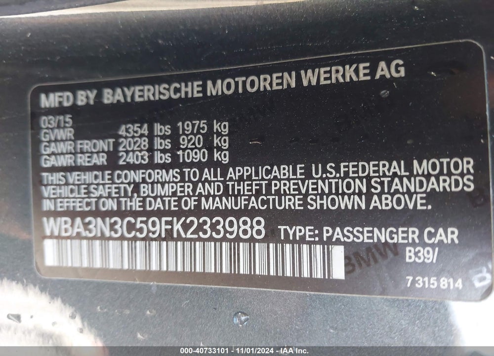 2015 BMW 428I VIN: WBA3N3C59FK233988