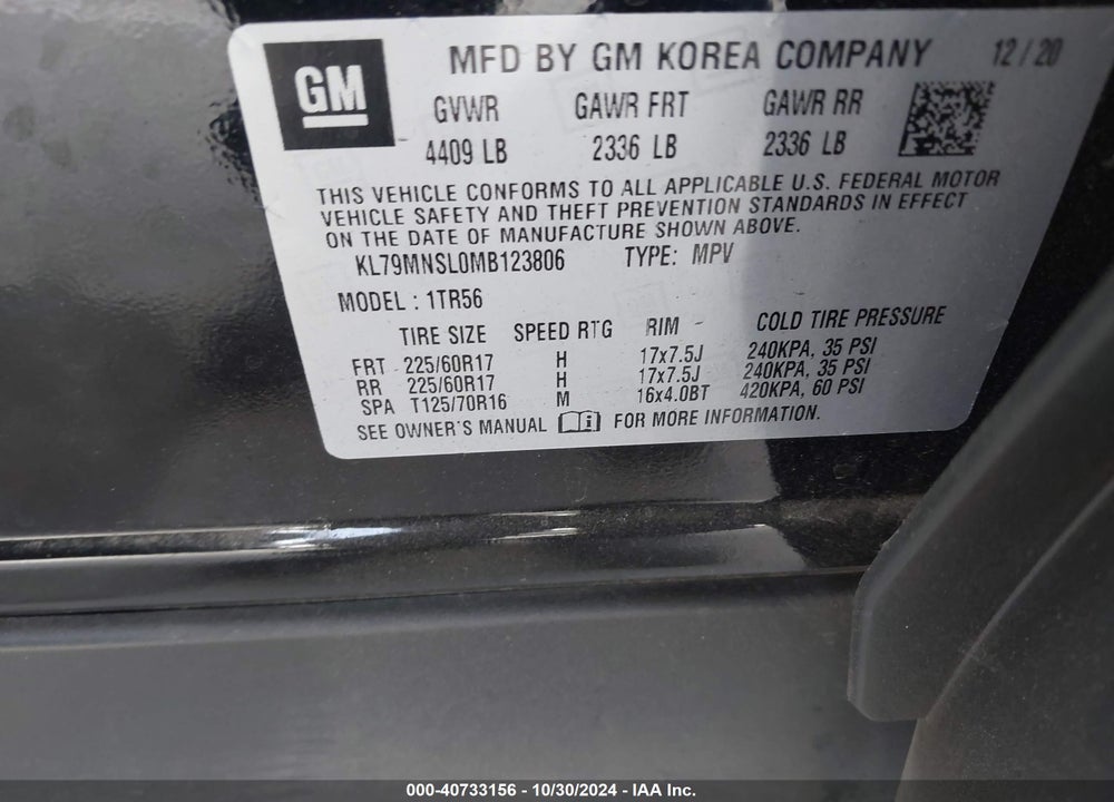 2021 CHEVROLET TRAILBLAZER AWD LS VIN: KL79MNSL0MB123806