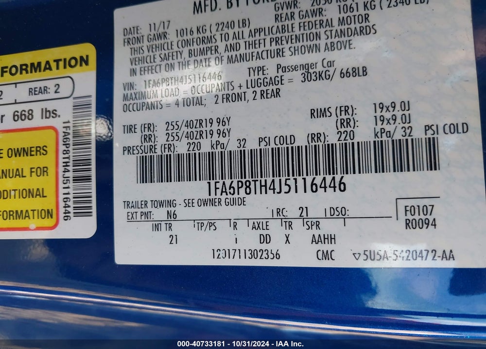2018 FORD MUSTANG ECOBOOST VIN: 1FA6P8TH4J5116446