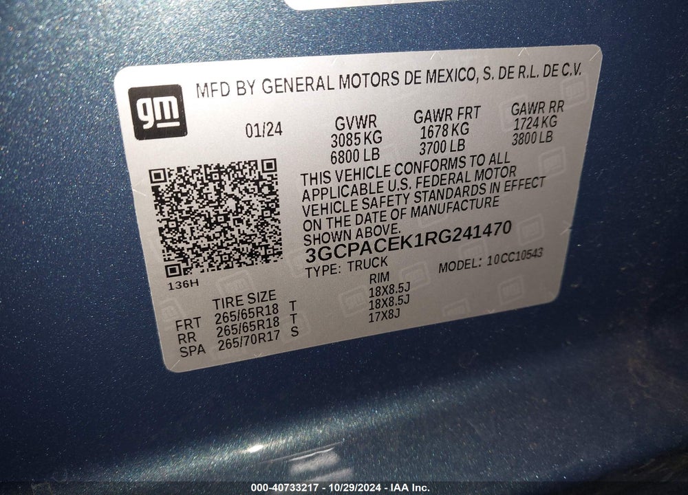 2024 CHEVROLET SILVERADO 1500 2WD SHORT BED LT VIN: 3GCPACEK1RG241470