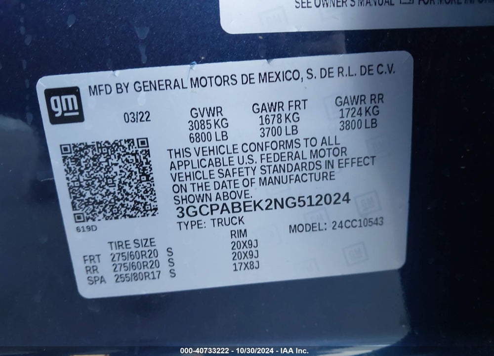 2022 CHEVROLET SILVERADO 1500 2WD SHORT BED CUSTOM VIN: 3GCPABEK2NG512024