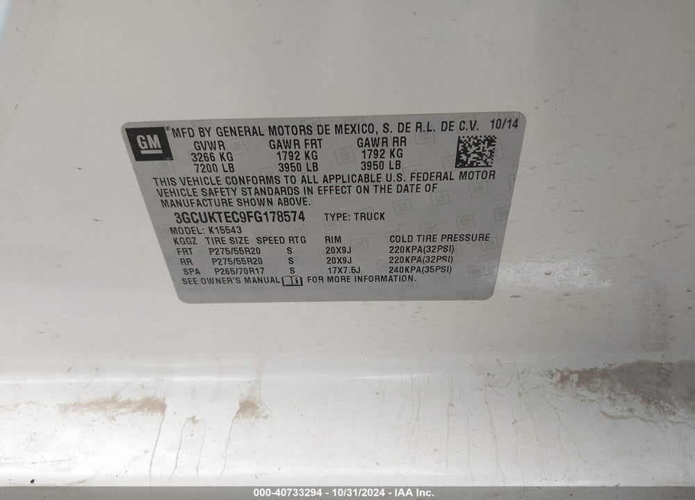 2015 CHEVROLET SILVERADO 1500 HIGH COUNTRY VIN: 3GCUKTEC9FG178574
