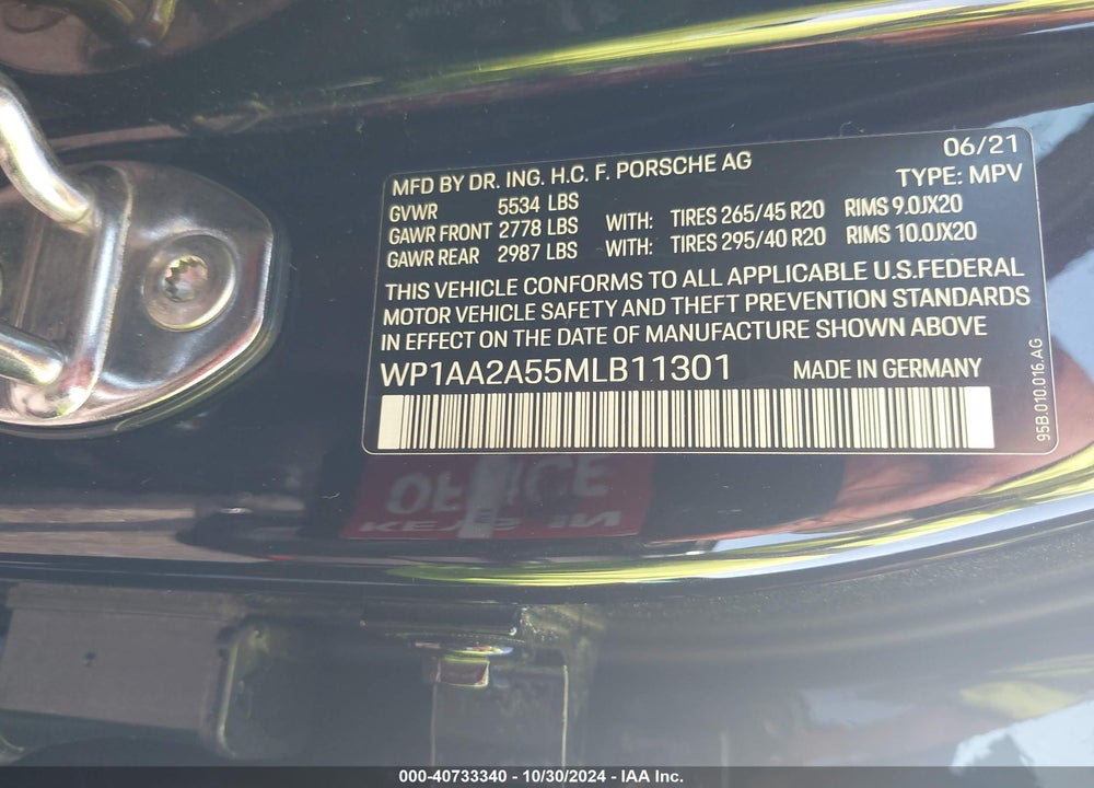 2021 PORSCHE MACAN VIN: WP1AA2A55MLB11301