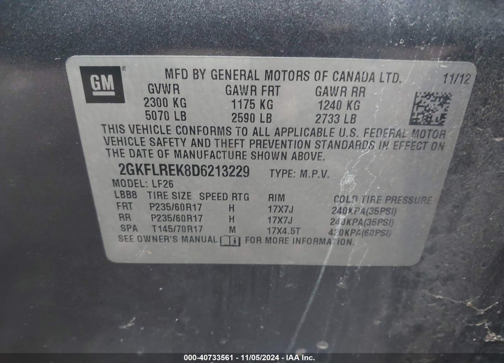 2013 GMC TERRAIN SLE-1 VIN: 2GKFLREK8D6213229