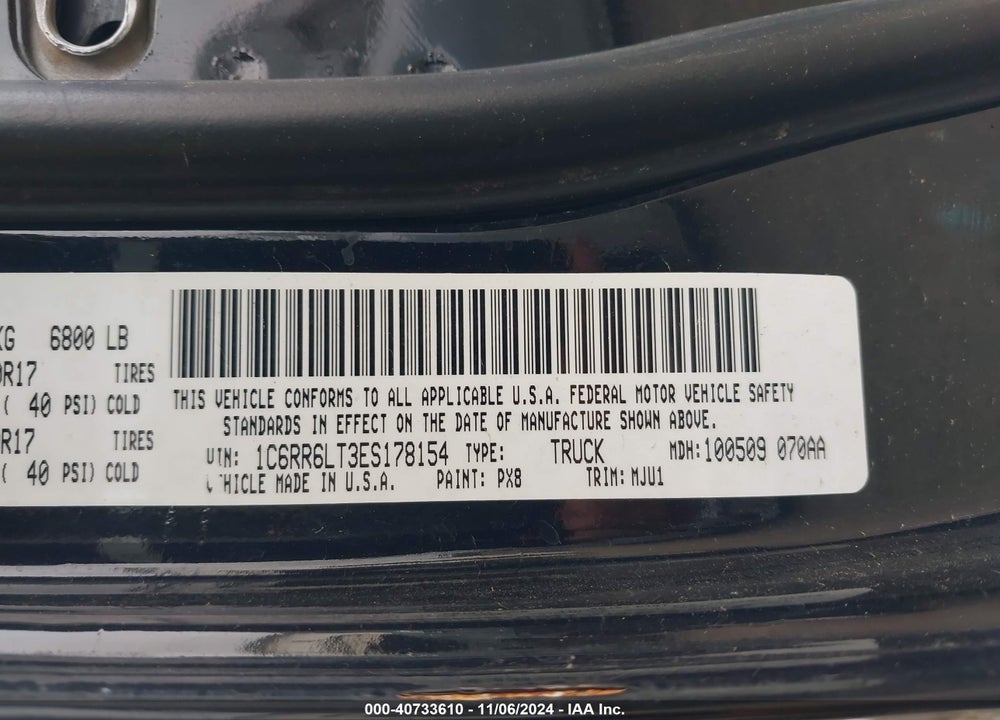 2014 RAM 1500 LONE STAR VIN: 1C6RR6LT3ES178154