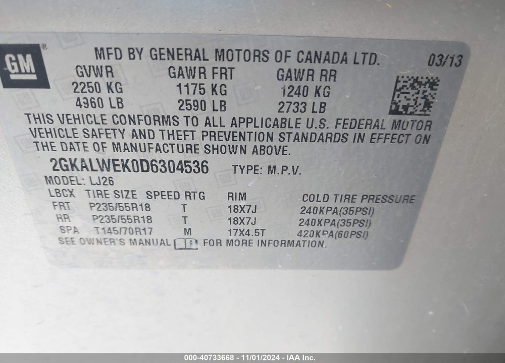 2013 GMC TERRAIN SLT-2 VIN: 2GKALWEK0D6304536