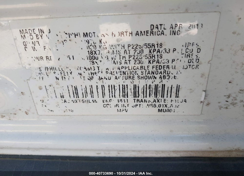 2013 MITSUBISHI OUTLANDER SPORT ES VIN: 4A4AP3AU6DE019009
