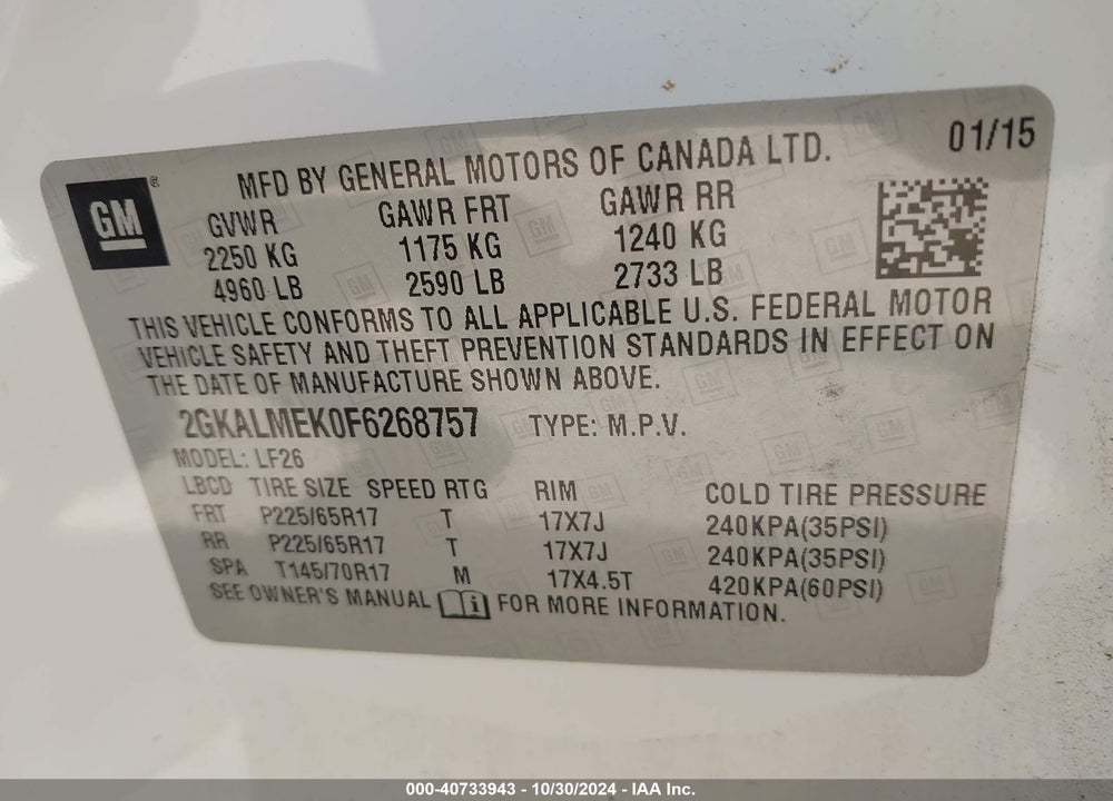 2015 GMC TERRAIN SLE-1 VIN: 2GKALMEK0F6268757